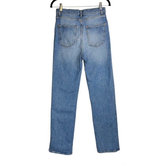 Zara Premium Denim Straight Leg Jeans Sz 4 Medium Wash High Rise - Picture 3 of 15
